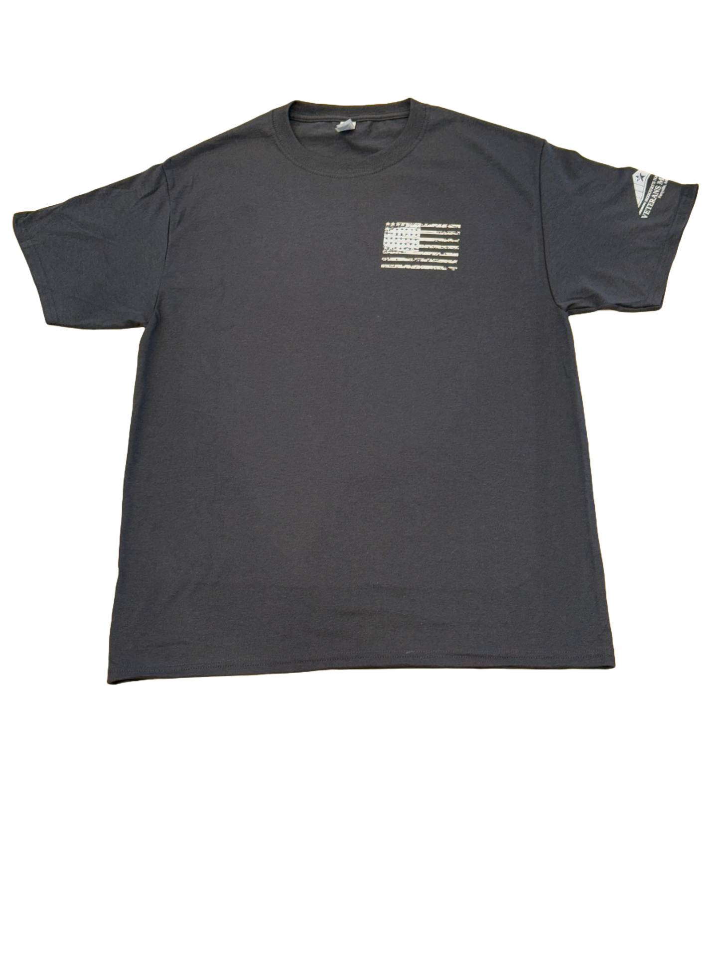 gray color veterans T-Shirt with an american flag