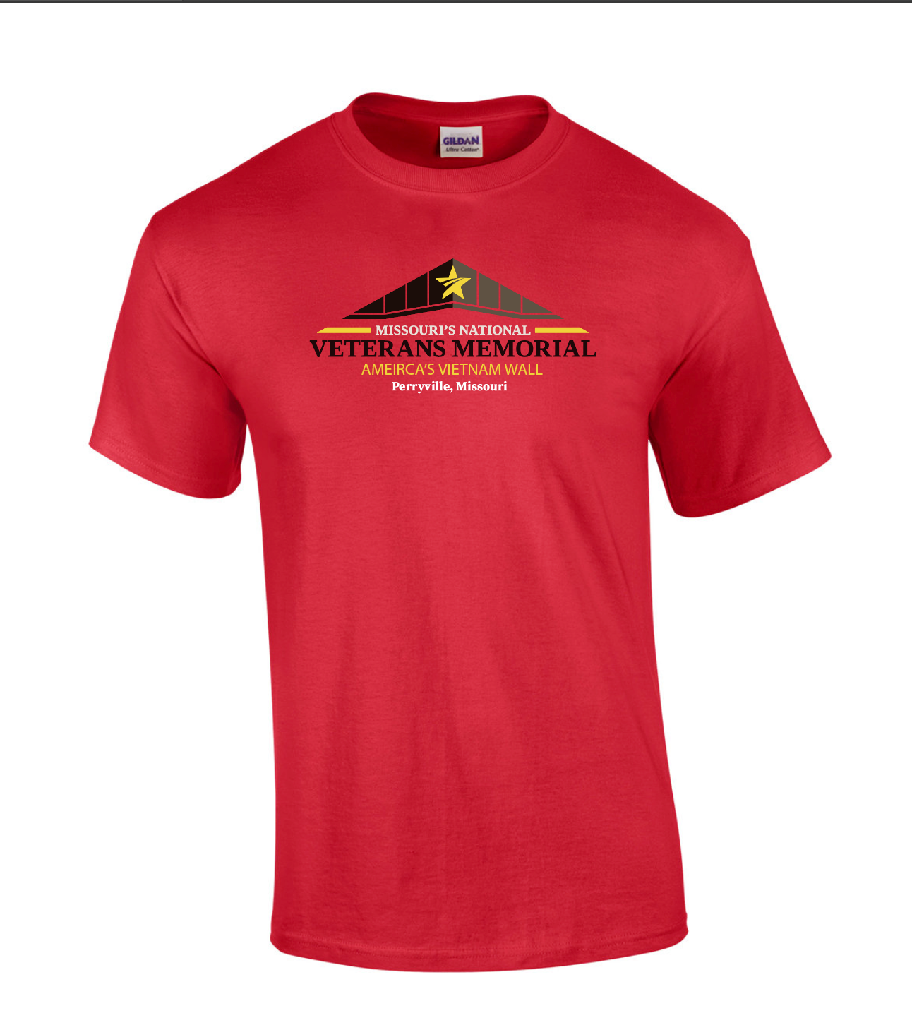 Red MNVM Logo T-Shirt featuring Missouri's National Veterans Memorial Logo
