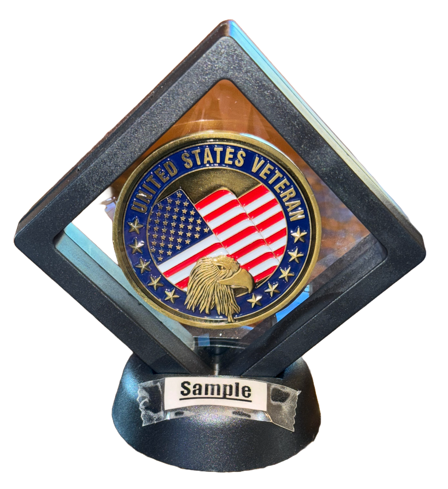 Challenge coin frame holding a standard size challenge coin 