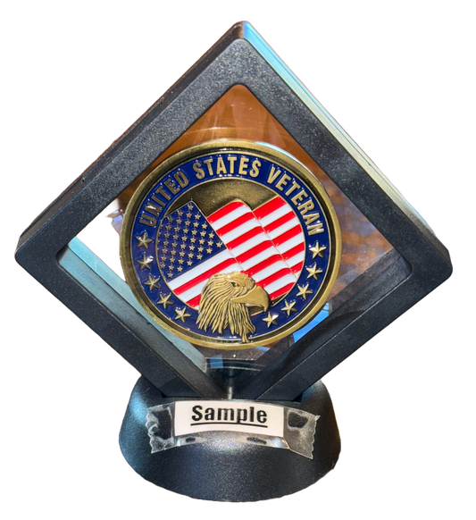 Challenge coin frame holding a standard size challenge coin 