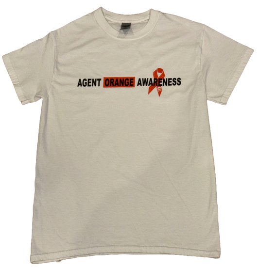 white Agent Orange T-Shirt with the words "Agent Orange Awareness"